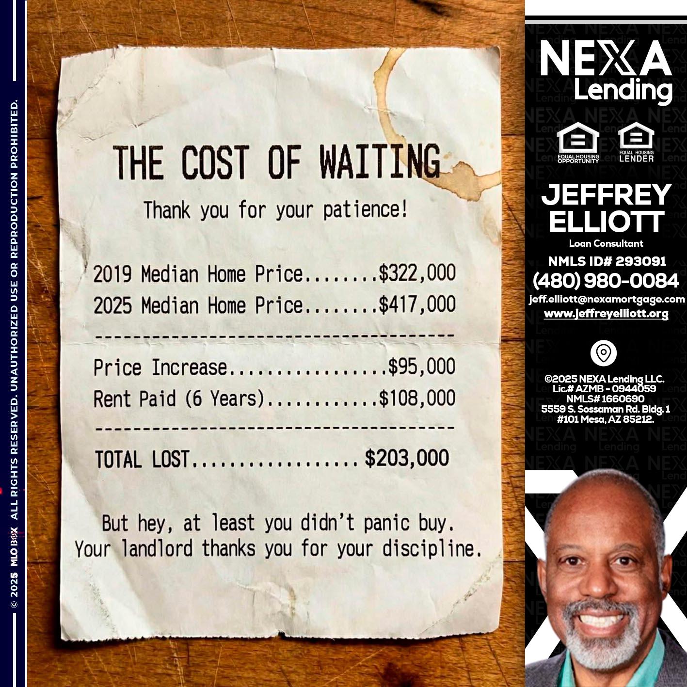 THE COST OF WAITING - Jeffrey L. Elliott -Loan Consultant