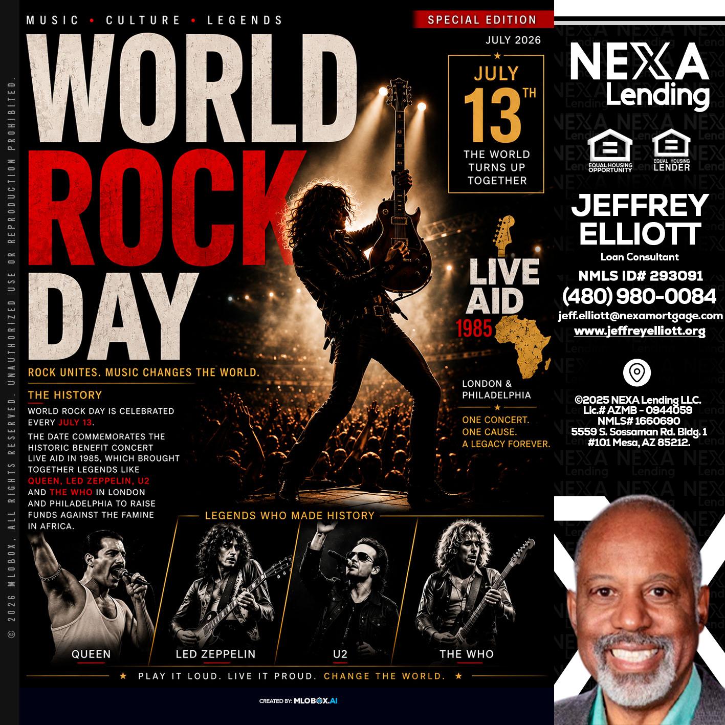WORLD ROCK MUSIC DAY - Jeffrey L. Elliott -Loan Consultant